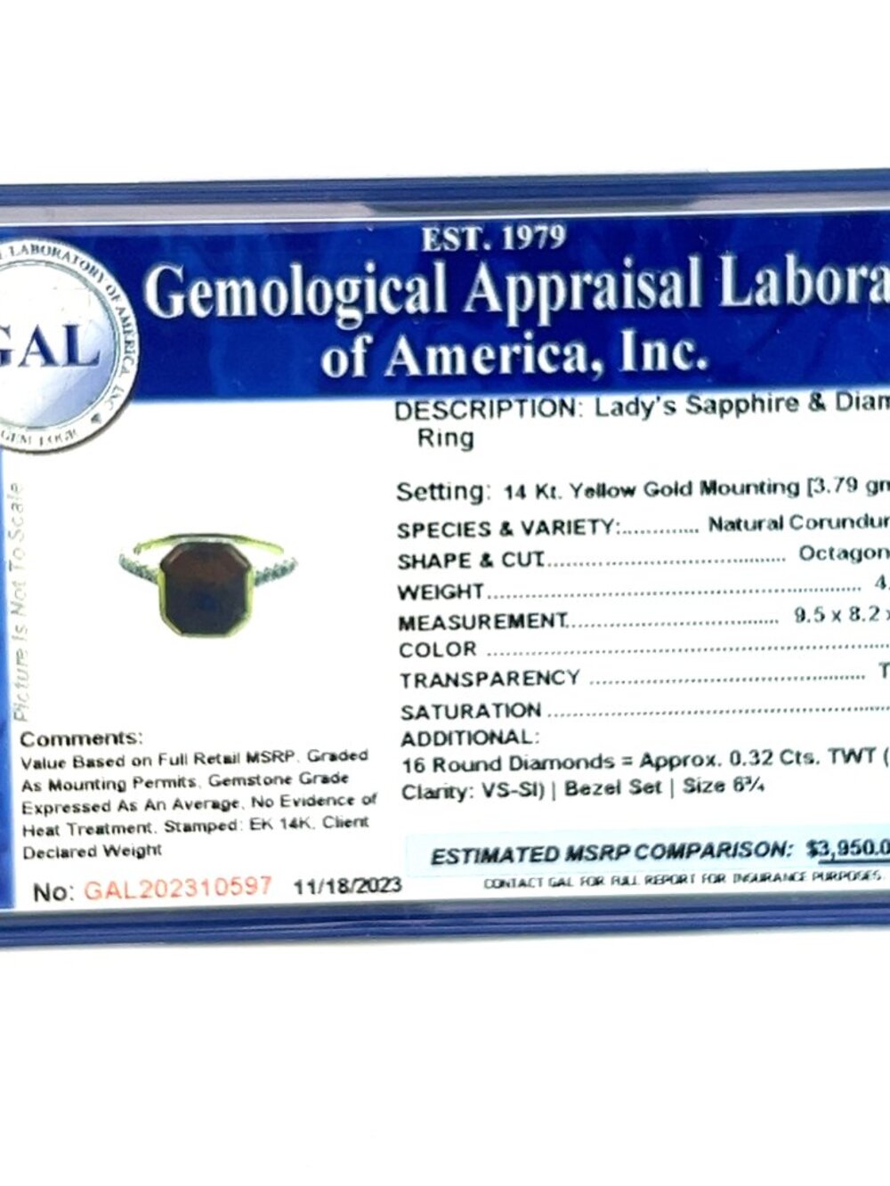 Natural Sapphire Diamond Ring 6.75 14k Y Gold 4.65 TCW Certified $3,950 310597 - Picture 17 of 17
